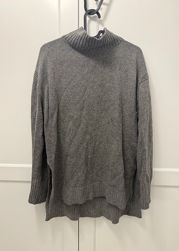 Gri Boğazlı Örgü Yün Kadın Kazak - Görsel 2