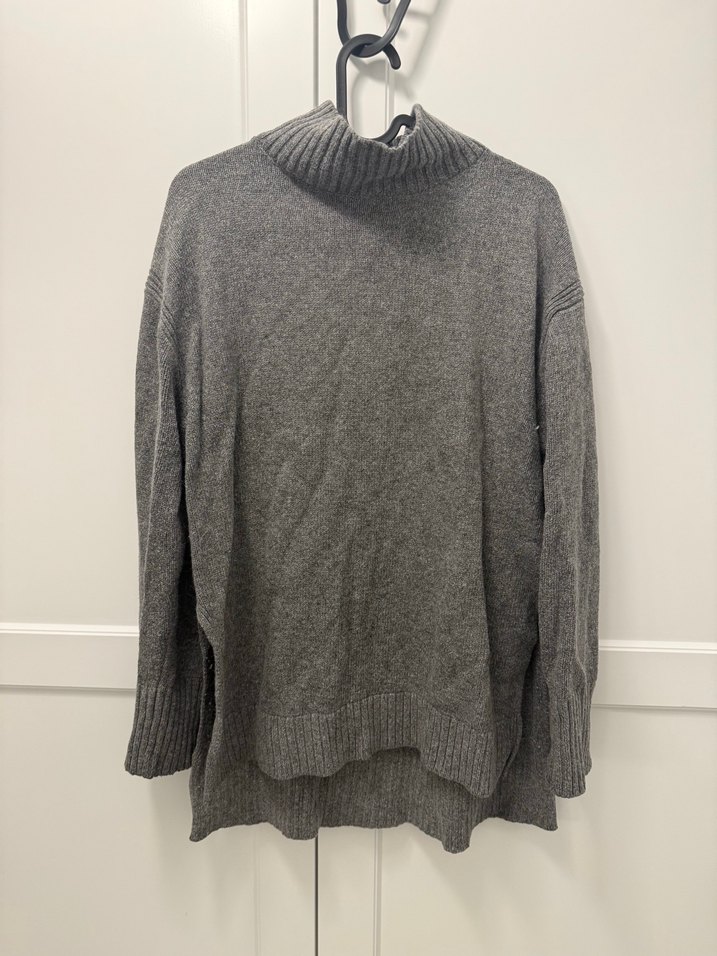 Gri Boğazlı Örgü Yün Kadın Kazak - Görsel 2