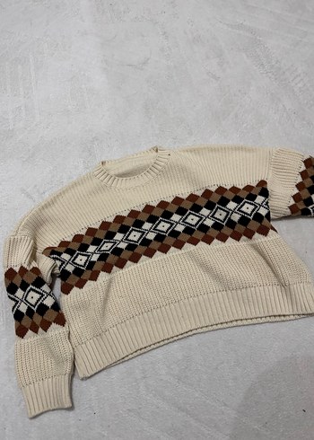 Bohem Desenli Kahverengi Triko Kadın Kazak - Görsel 4