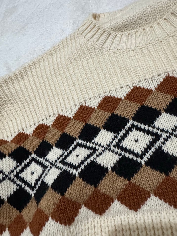 Bohem Desenli Kahverengi Triko Kadın Kazak - Görsel 3