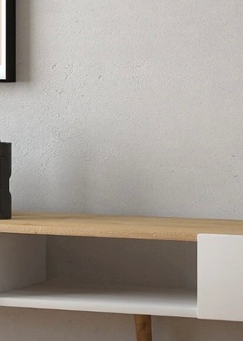 Beyaz ve ahşap Modern Dekoratif Tv ünitesi - Görsel 2