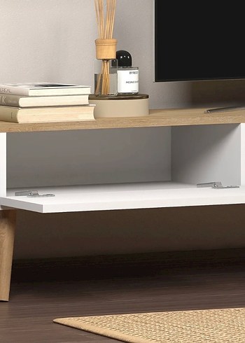 Beyaz ve ahşap Modern Dekoratif Tv ünitesi - Görsel 3