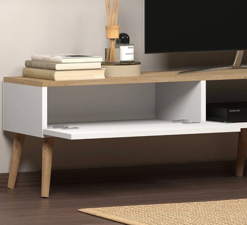 Beyaz ve ahşap Modern Dekoratif Tv ünitesi - Görsel 3