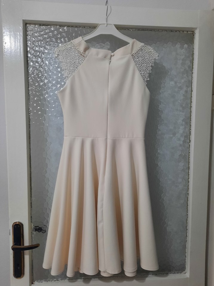 Dantel Detaylı Krem Renk Mini Abiye Elbise - Görsel 2