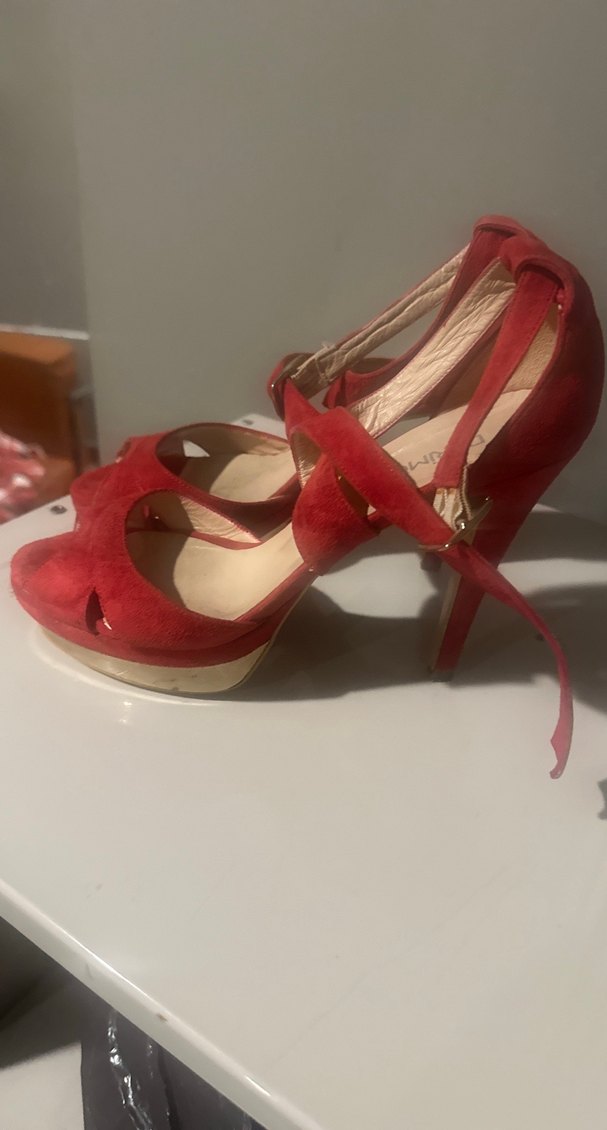 Kırmızı Süet Kadın Dolgu Topuklu Ayakkabı - Görsel 2