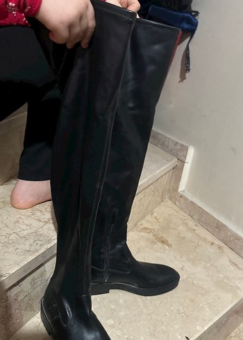 Kadın Siyah Deri Dizüstü Çizme - Görsel 2
