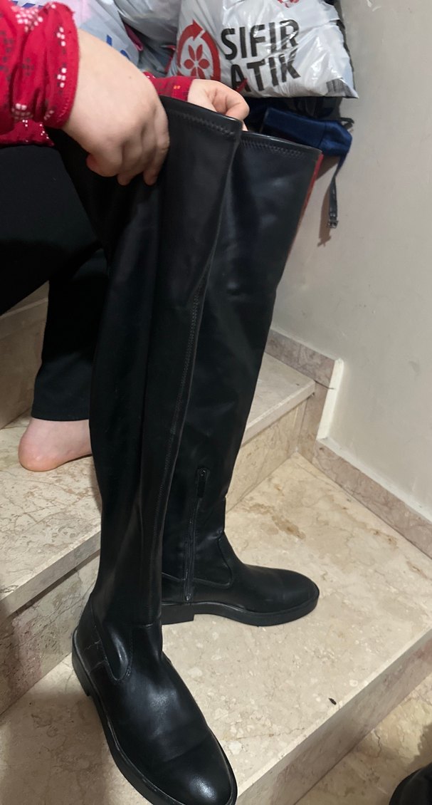Kadın Siyah Deri Dizüstü Çizme - Görsel 2