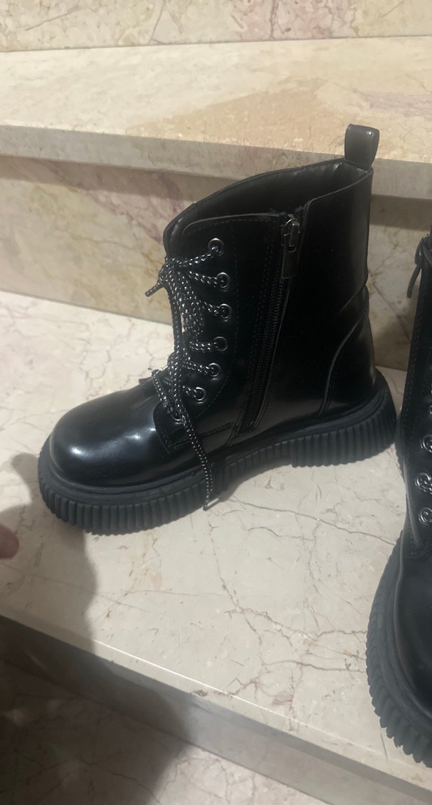 Siyah Lastik Goth Tarzı çocuk  Bot - Görsel 2