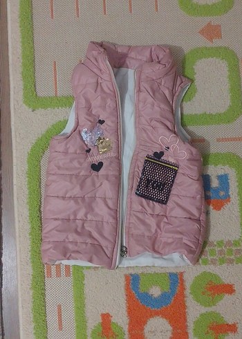 Kız Çocuk Pembe Nakışlı Fermuarlı Yelek 1 adet