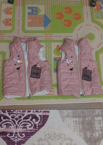 4 Yaş Beden pembe Renk Kız Çocuk Pembe Nakışlı Fermuarlı Yelek 1 adet