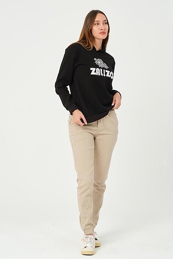 universal Beden siyah Renk Kapüşonlu siyah sweatshirt nakışlı