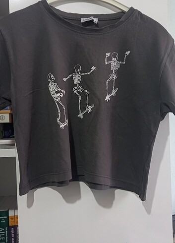 Diğer İSKELET DESENLİ CARPE DİEM CROP