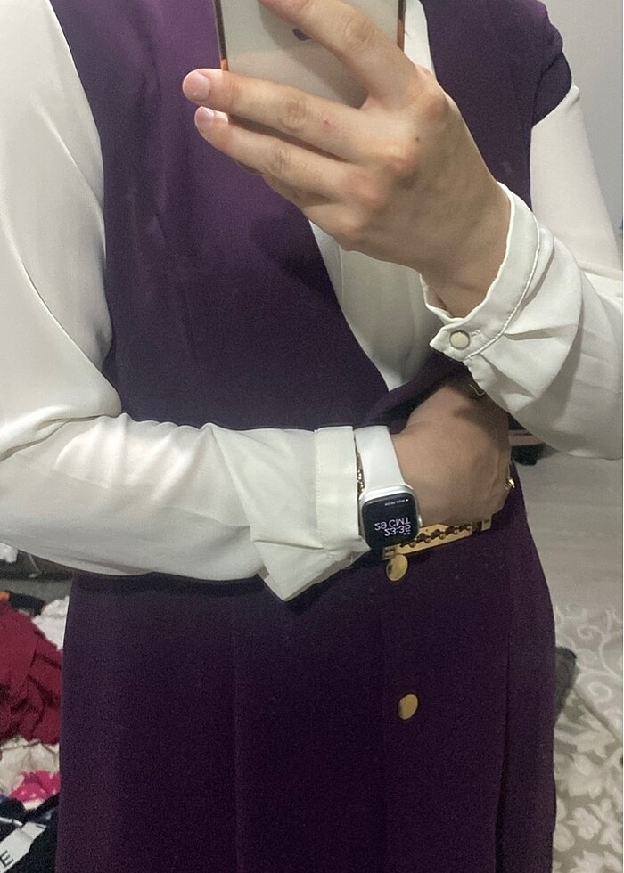 Mor yelek ve ekru gömlek ikili takım. - Görsel 4