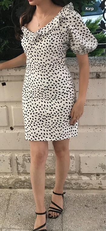 Beyaz renk siyah puantiyeli abiye - Görsel 3