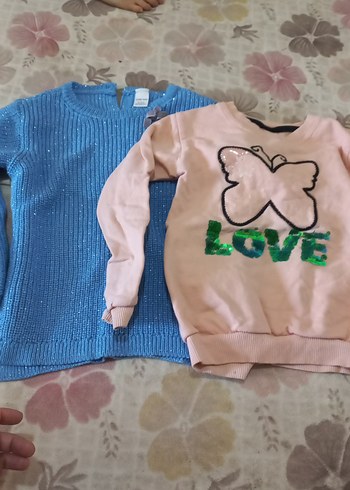 Kız Çocuk Nakışlı Mavi Triko Sweatshirt