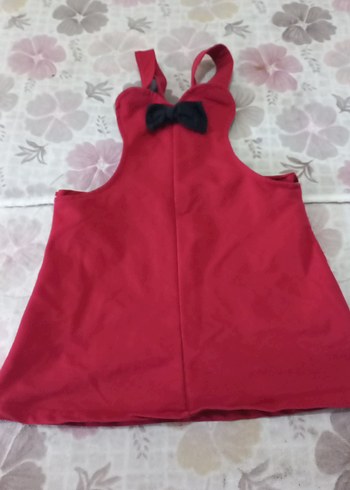 Kız Çocuk Kırmızı Elbise Siyah Fiyonk Detaylı