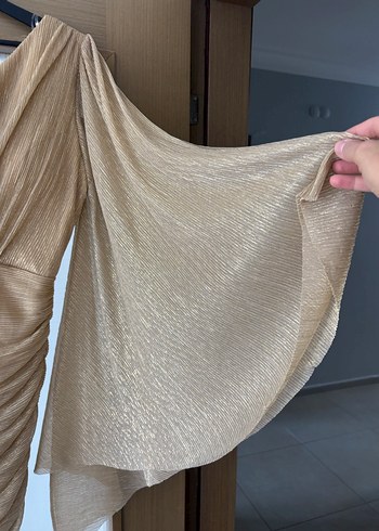 Diğer Bej Drapeli Tek Omuz Mini Abiye Elbise