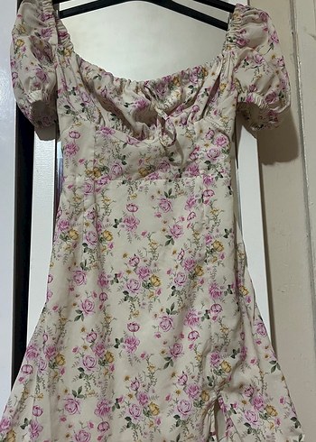 holly lolly çiçekli yırtmaçlı Vintage Mini Elbise
