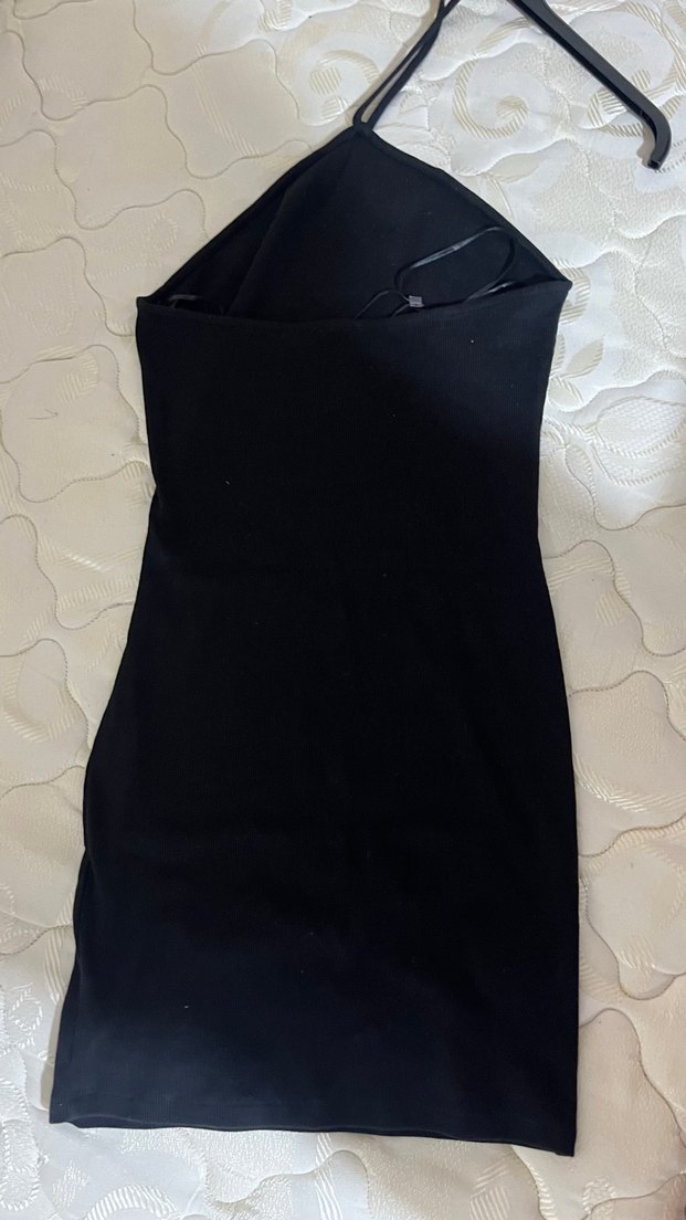 Siyah Drapeli Midi Kadın pullandbear Elbise - Görsel 3