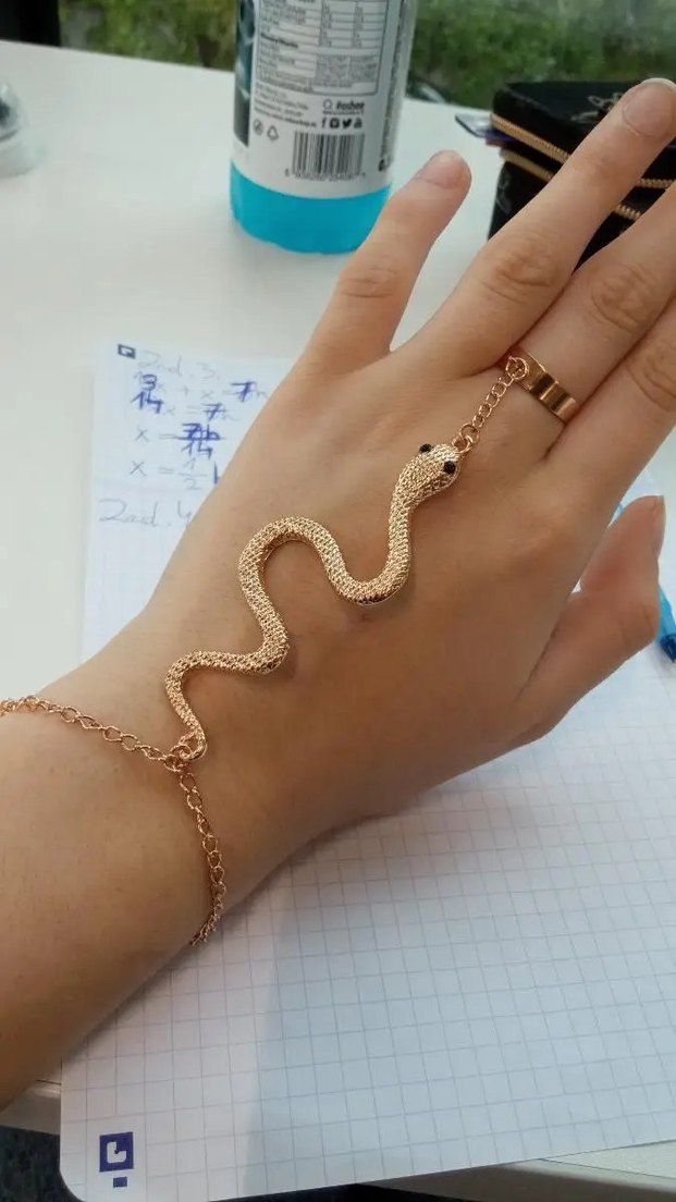 Altın Renkli Yılan Desenli Zincirli  Kadın El Zinciri, Şahmeran - Görsel 2