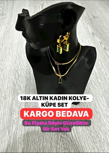 18 K Altın Kaplama Kadın Kolye ve Küpe Set Mükemmellik
