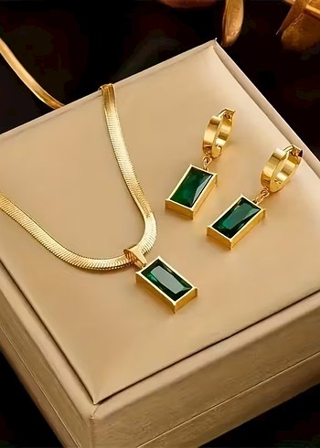 Beden 18 K Altın Kaplama Kadın Kolye ve Küpe Set Mükemmellik