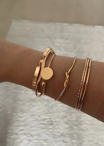 Beden altın Renk 5 Parça Altın Renkli Minimalist Bohem Kadın Bileklik Seti