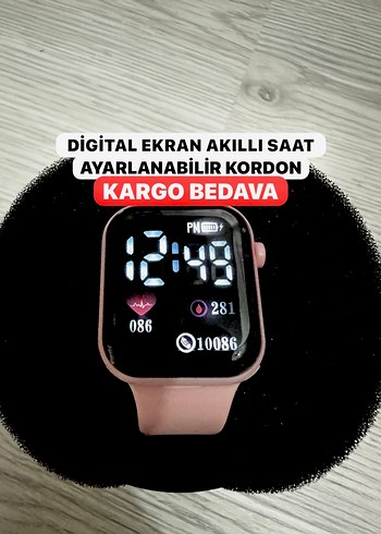 Pembe Dijital Ekranlı Akıllı Saat Watch