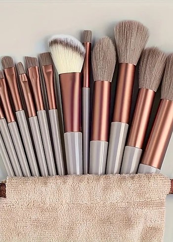 13 Parça Kahverengi Profesyonel Makyaj Fırçası Seti - Görsel 5