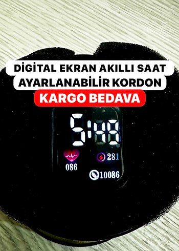 Ayarlanabilir Kordonlu Dijital Ekran Akıllı Saat Watch Siyah