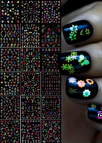 600 Adet Premium 3D Neon Tırnak Çıkartması Tırnak Sticker - Görsel 3