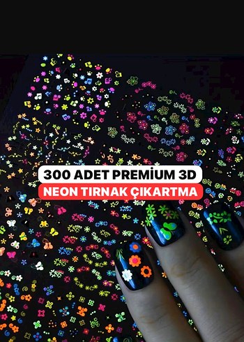 300 Adet 3D Neon Premium Tırnak Süslemeleri Tırnak Çıkartmaları