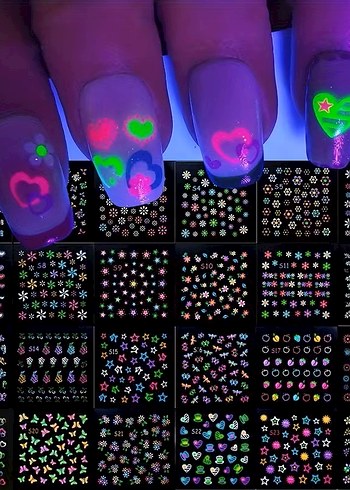 300 Adet 3D Neon Premium  Tırnak Süslemeleri Tırnak Çıkartmaları - Görsel 5