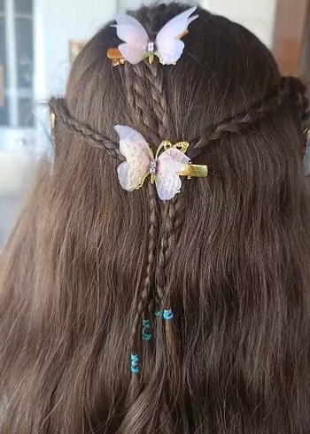 12 ADET Çiçekli Boncuklu Bohem Kelebek Kadın ve Çocuk Toka Seti - Görsel 5