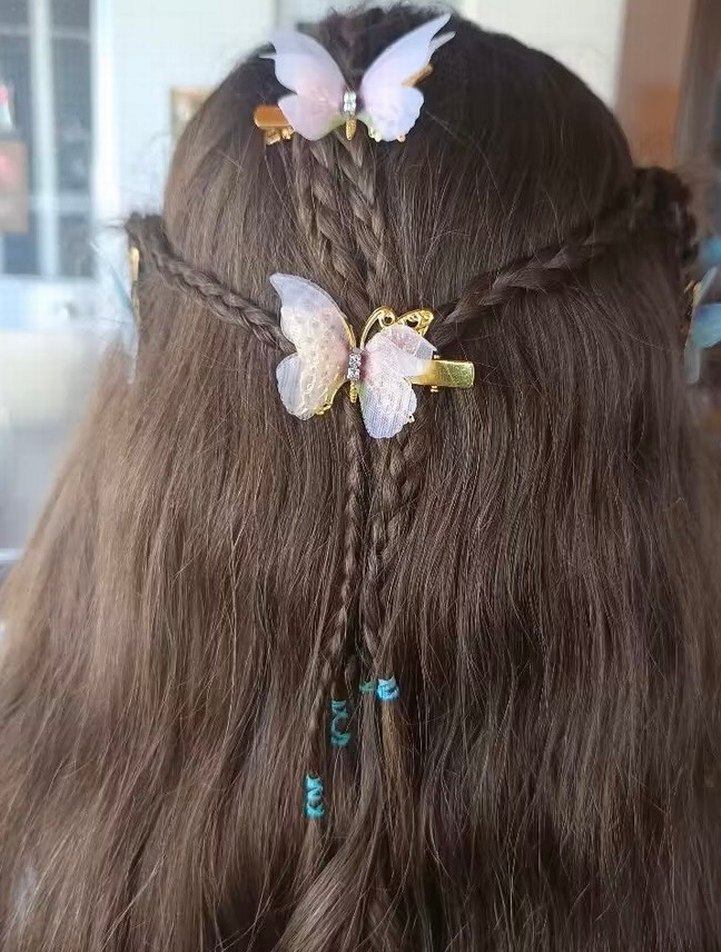 12 ADET Çiçekli Boncuklu Bohem Kelebek Kadın ve Çocuk Toka Seti - Görsel 5