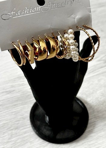 12 ADET Altın Zincir Detaylı Kadın Küpe , TAKI SETİ - Görsel 3