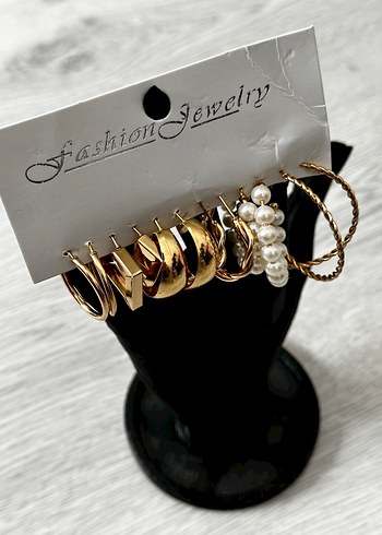 12 ADET Altın Zincir Detaylı Kadın Küpe , TAKI SETİ - Görsel 2