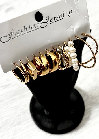 12 ADET Altın Zincir Detaylı Kadın Küpe , TAKI SETİ - Görsel 4