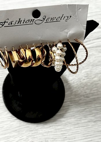 12 ADET Altın Zincir Detaylı Kadın Küpe , TAKI SETİ - Görsel 5