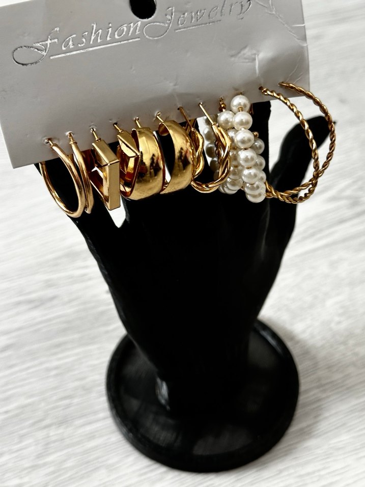 12 ADET Altın Zincir Detaylı Kadın Küpe , TAKI SETİ - Görsel 3