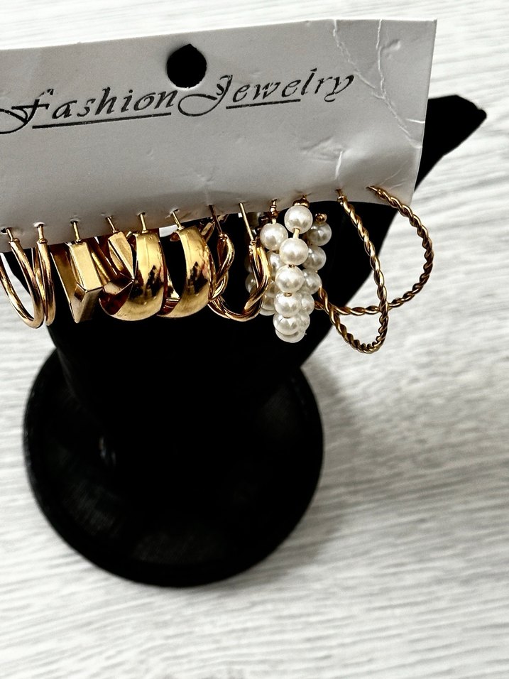 12 ADET Altın Zincir Detaylı Kadın Küpe , TAKI SETİ - Görsel 5