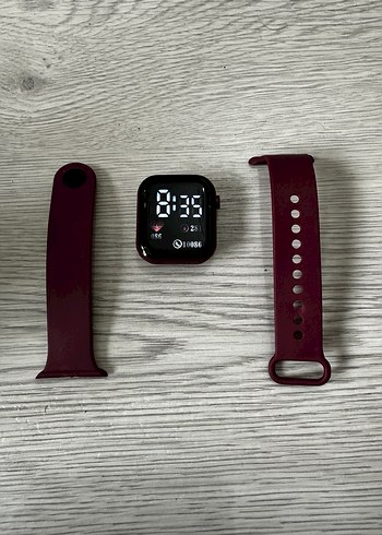 Akıllı Saat Bordo Kordon Digital Analog Ekran Watch Unisex Model - Görsel 5