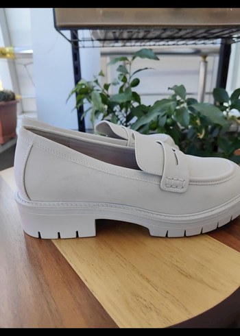 41 Beden Minimalist Beyaz Platform Topuklu Kadın Loafer