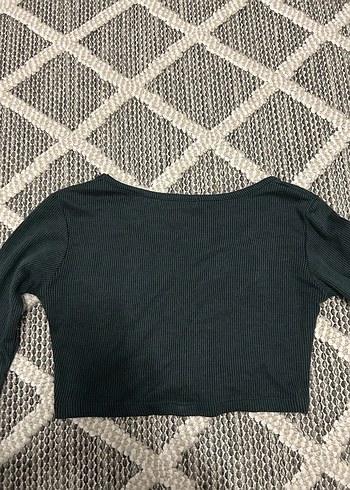 Stradivarius Haki Yeşil Uzun Kollu Kadın Crop Top - Görsel 2