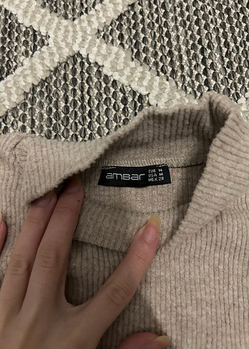 Ambar Bej Kadın Boğazlı Triko Kazak - Görsel 2