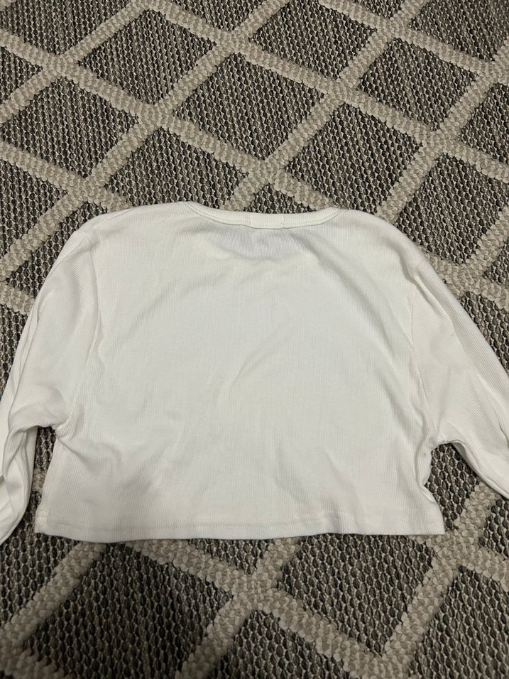 Kadın Beyaz Uzun Kollu Basic Tişört - Görsel 2