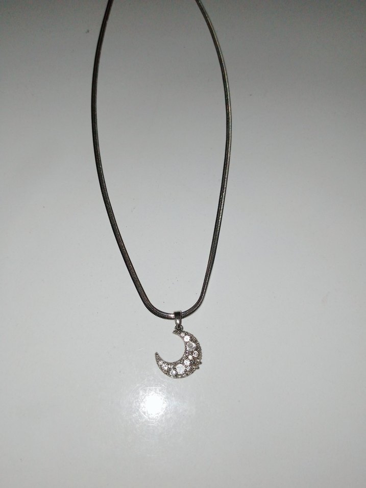Gri Zincirli Ay Desenli Kadın Kolye - Görsel 2