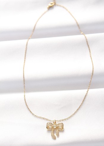 Altın Renkli Mini Fiyonklu Kadın Kolye - Görsel 2