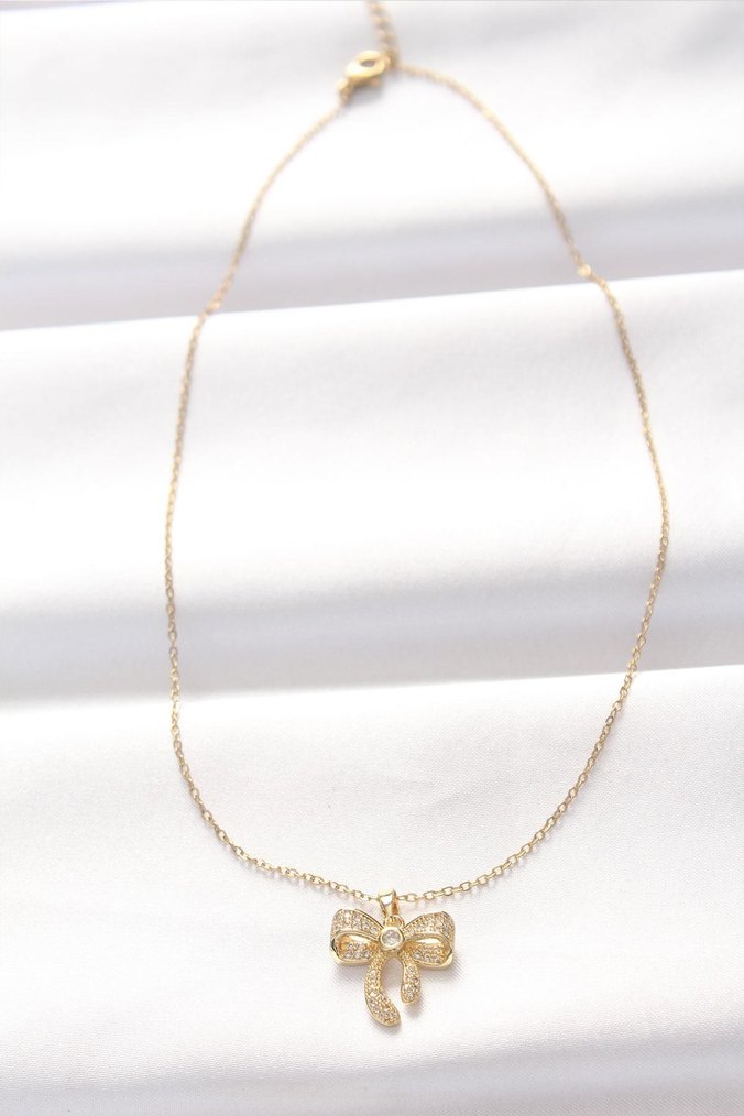 Altın Renkli Mini Fiyonklu Kadın Kolye - Görsel 2