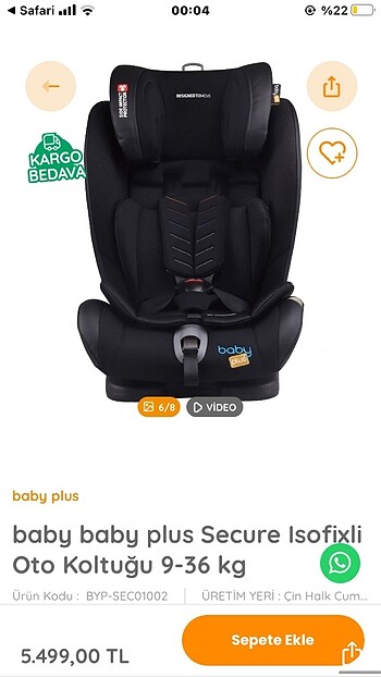 Baby plus isofixli oto koltuğu
